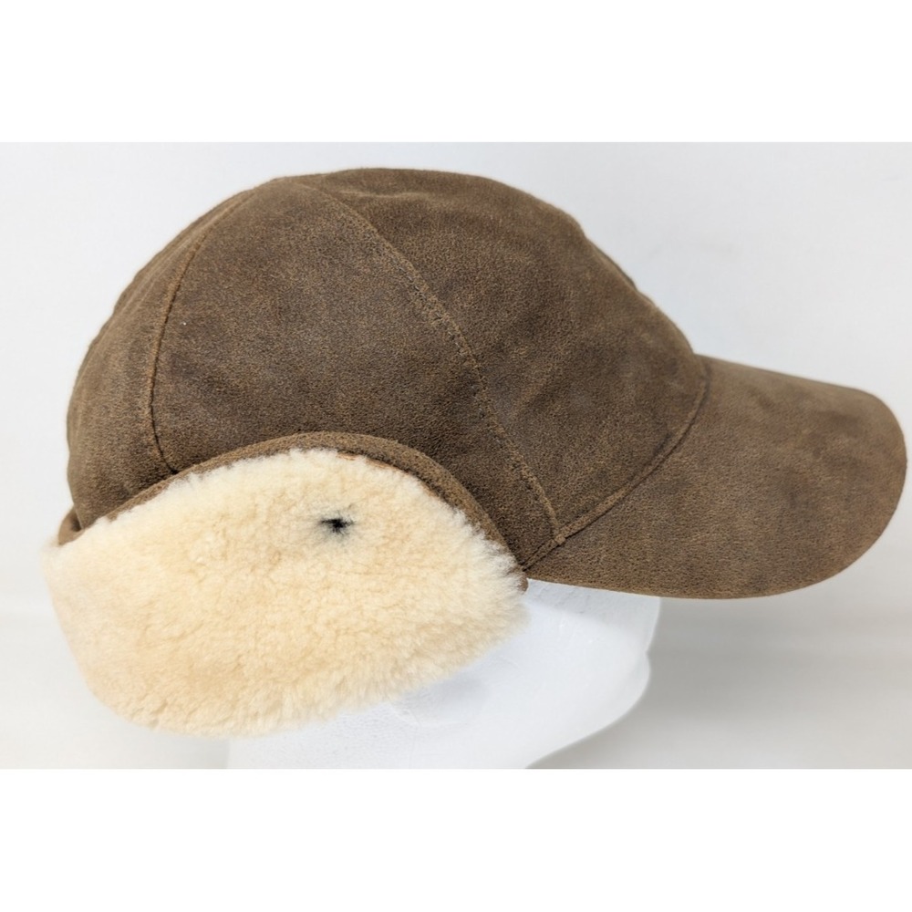 UGG Lockwood Shearling Cap Sheepskin Sherpa Leather Hat Size Small to Medium VTG